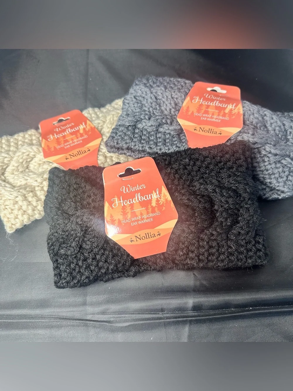 Nollia Winter Knit Headband Ear Warmer 3 Pack Black Gray Cream